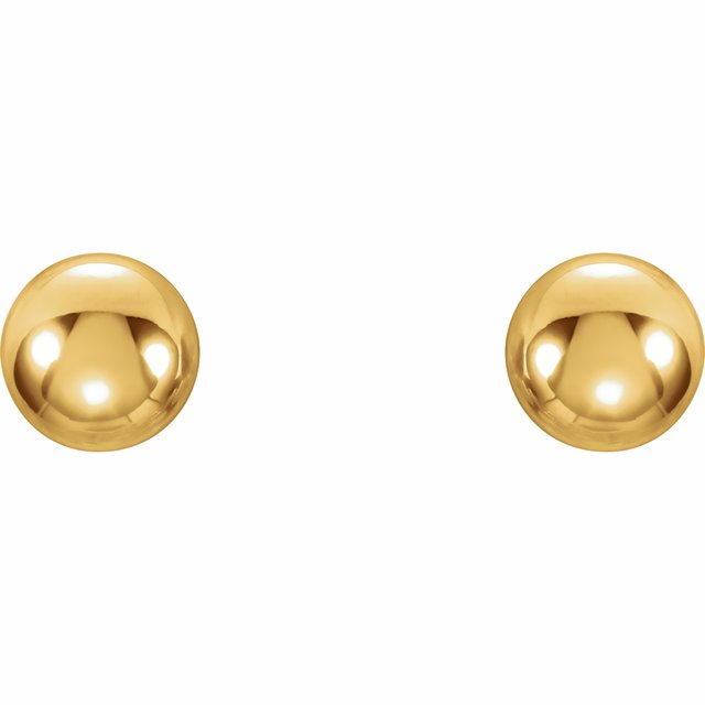 Polished Ball Stud Earrings for Kids — 14K Yellow Gold