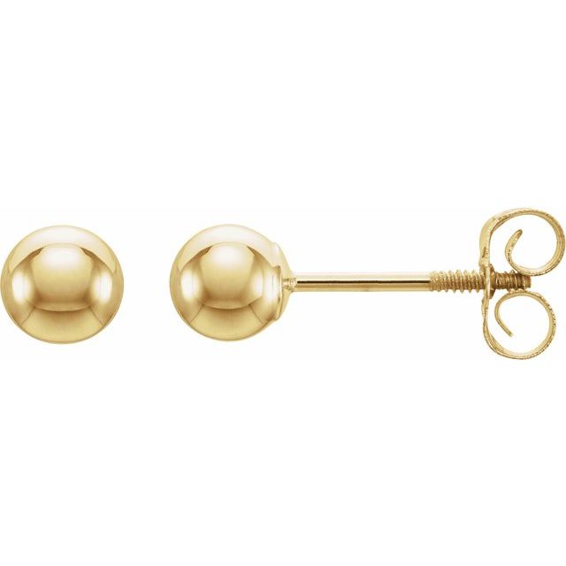 Polished Ball Stud Earrings for Kids — 14K Yellow Gold