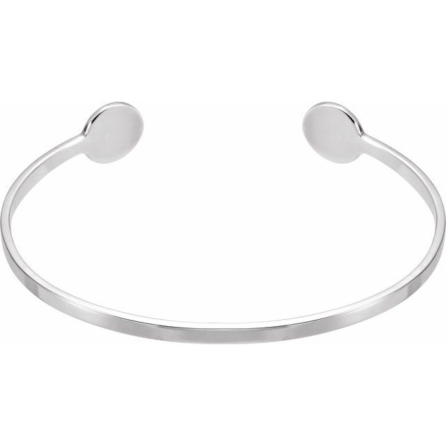 Engravable Disc-Tip Open Cuff Bracelet — 14K White Gold