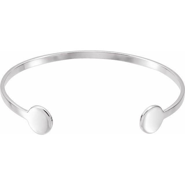 Engravable Disc-Tip Open Cuff Bracelet — 14K White Gold