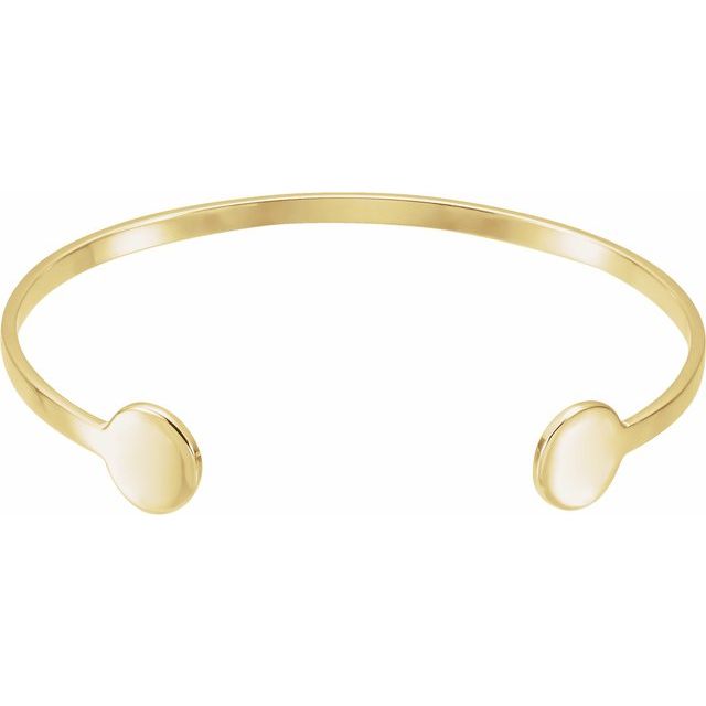 Engravable Disc-Tip Open Cuff Bracelet — 14K Yellow Gold
