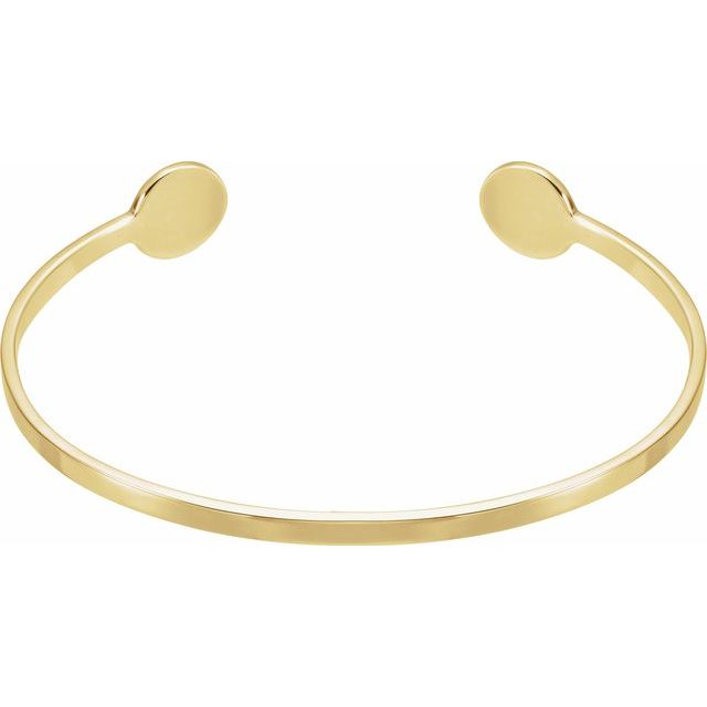 Engravable Disc-Tip Open Cuff Bracelet — 14K Yellow Gold
