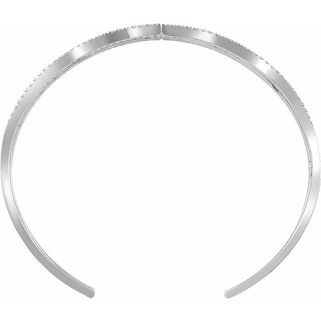 Double-Bar Pavé Diamond Open Cuff Bracelet — 14K White Gold
