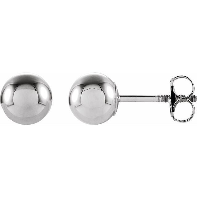 Polished Ball Stud Earrings with Threaded Backs — 14K White Gold