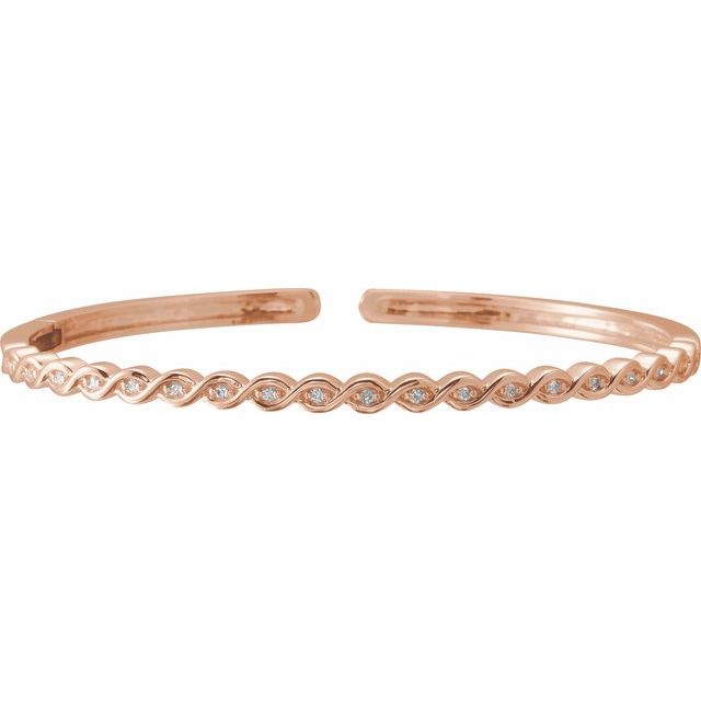 Twisted Diamond Open-Cuff Stackable Bangle Bracelet — 14K Rose Gold
