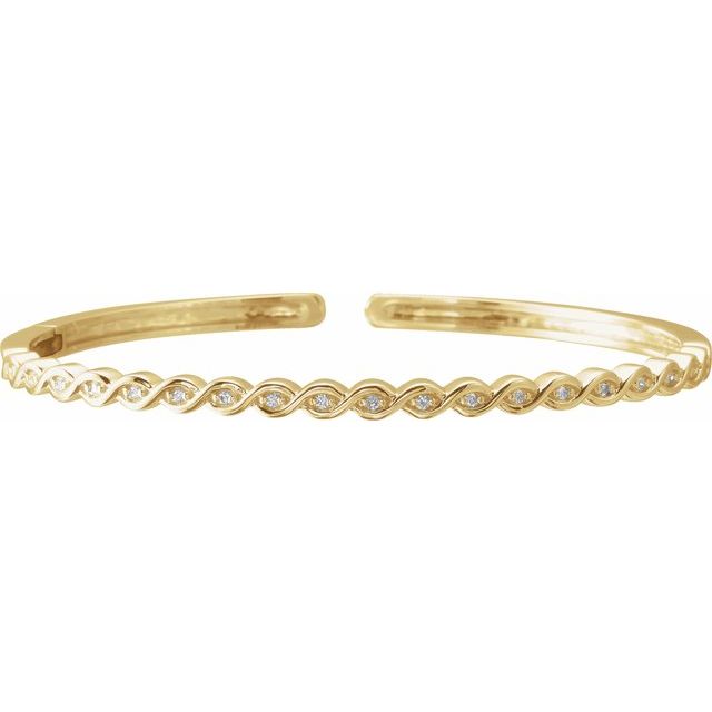 Twisted Diamond Open-Cuff Stackable Bangle Bracelet — 14K Yellow Gold