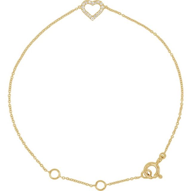 Pavé Diamond Open Heart Station Chain Bracelet — 14K Yellow Gold