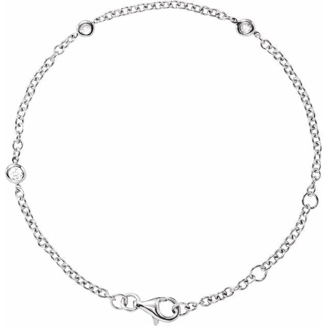 Bezel-Set Diamond 3-Station Chain Bracelet — 14K White Gold