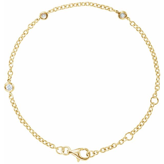 Bezel-Set Diamond 3-Station Chain Bracelet — 14K Yellow Gold