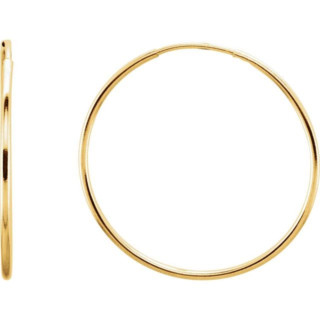 Thin Endless Tube Hoop Earrings — 14K Yellow Gold