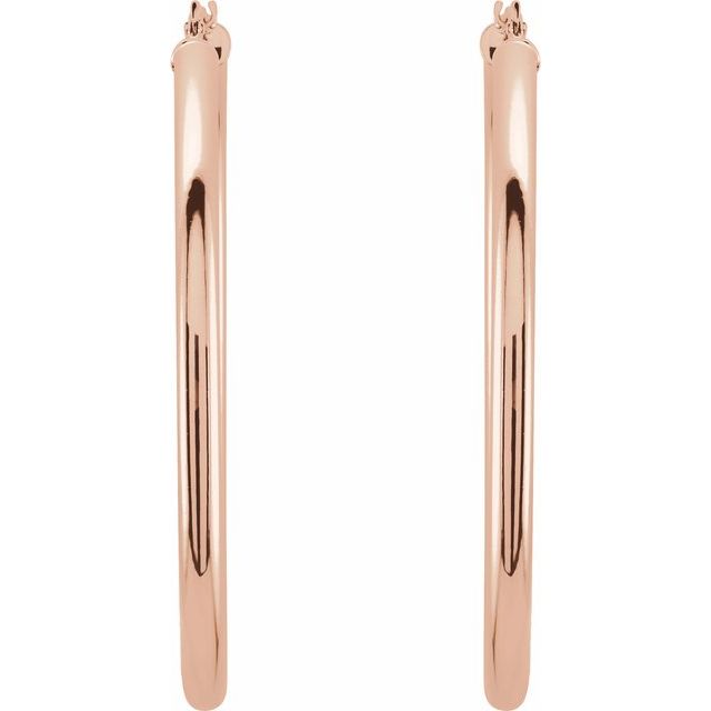 Polished Round Tube Hoop Earrings — 14K Rose Gold