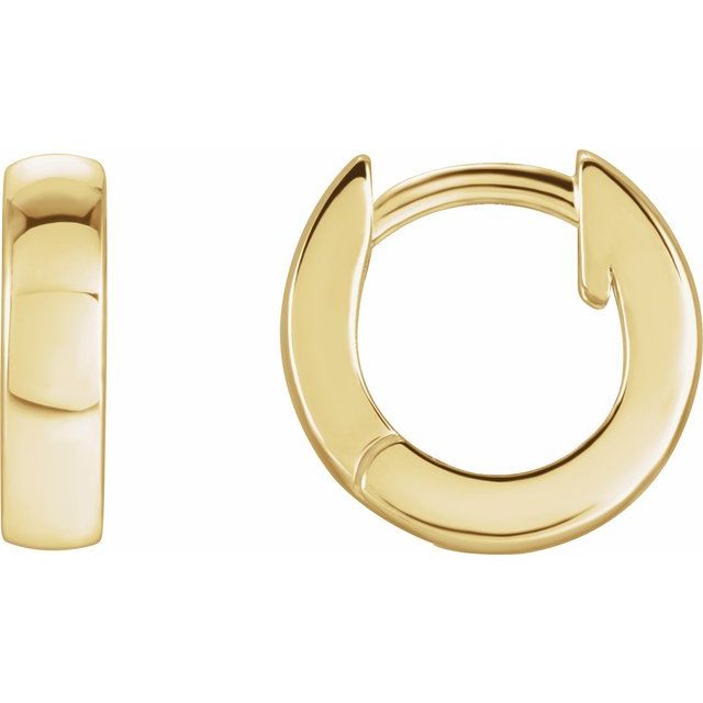 Thick Polished Hinged Huggie Hoop Earrings — 10K Yellow Gold