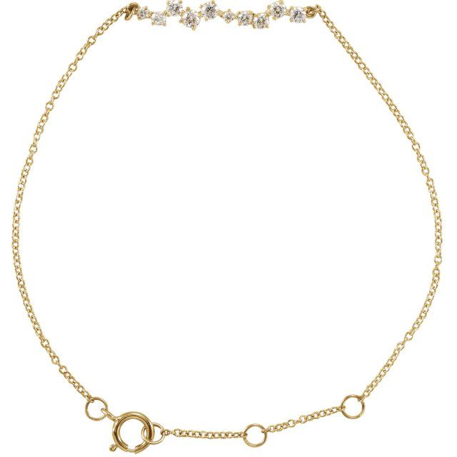 Scattered Diamond Cluster Bar Bracelet — 14K Yellow Gold