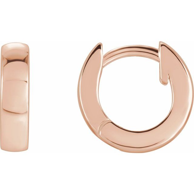 Thick Polished Hinged Huggie Hoop Earrings — 14K Rose Gold
