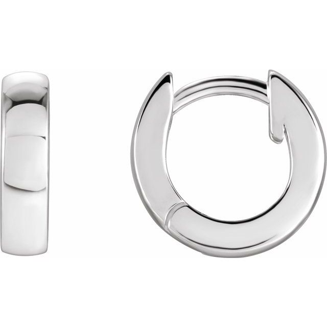 Thick Polished Hinged Huggie Hoop Earrings — 14K White Gold