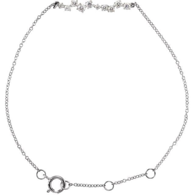 Scattered Diamond Cluster Bar Bracelet — 14K White Gold
