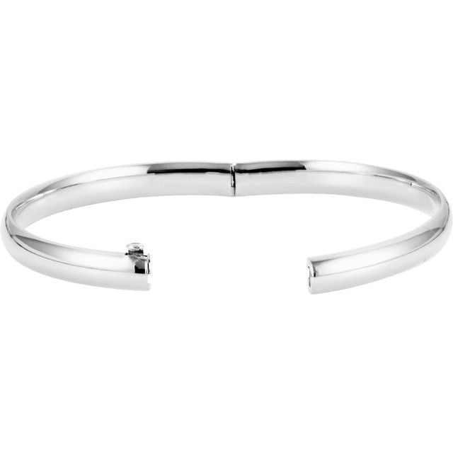 Polished Domed Hinged Bangle Bracelet — 14K White Gold