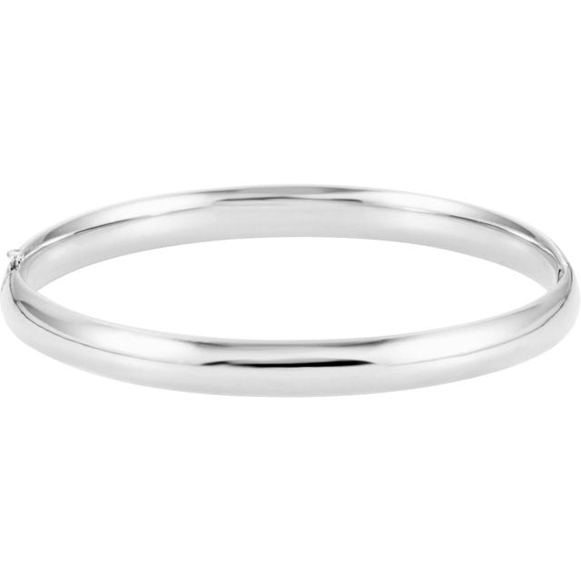 Polished Domed Hinged Bangle Bracelet — 14K White Gold