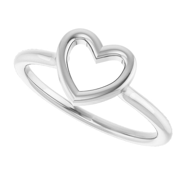 Open Heart Cutout Stackable Ring — Platinum