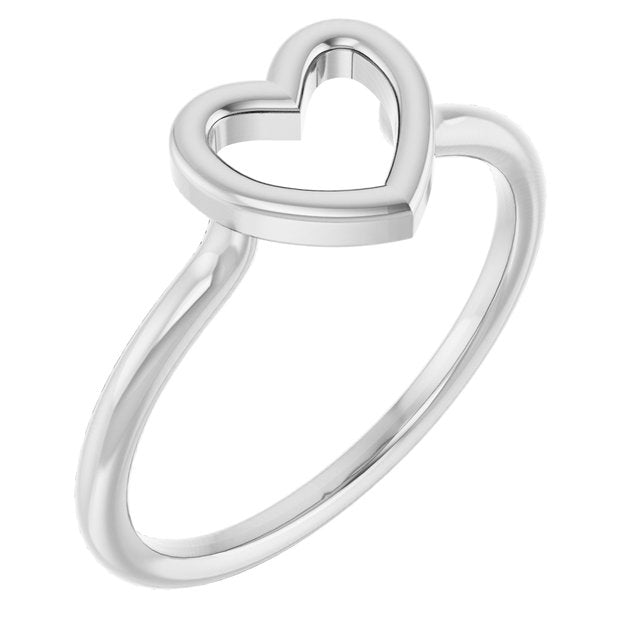 Open Heart Cutout Stackable Ring — 14K White Gold