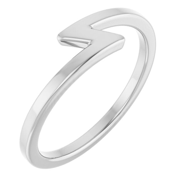 Lightning Bolt Negative-Space Stackable Ring — Platinum