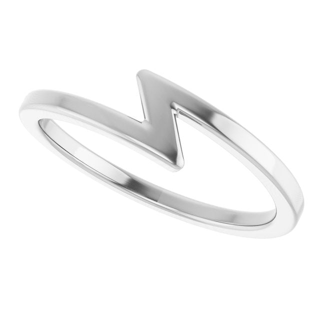 Lightning Bolt Negative-Space Stackable Ring — 14K White Gold