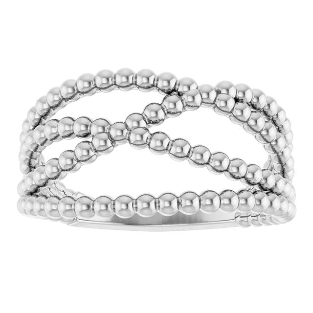 Beaded Criss-Cross Ring — Platinum