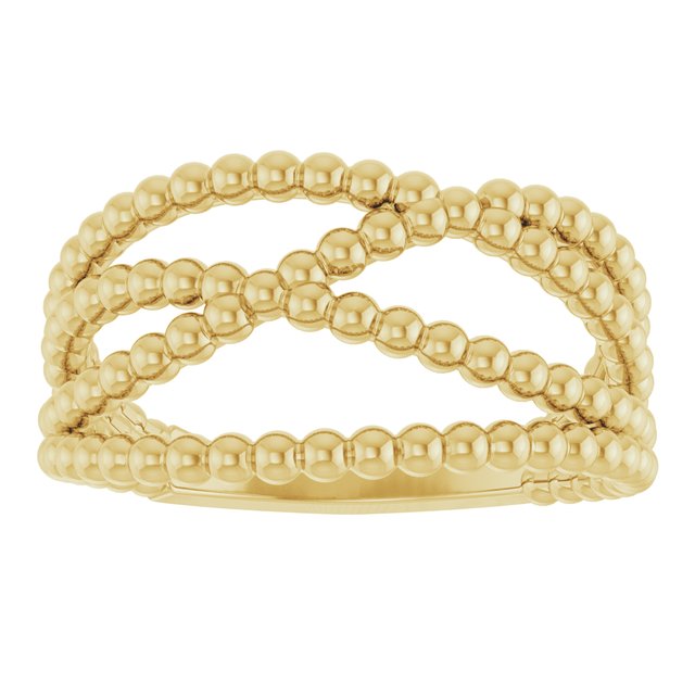 Beaded Criss-Cross Ring — 14K Yellow Gold