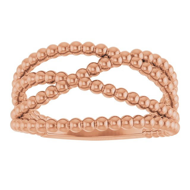 Beaded Criss-Cross Ring — 14K Rose Gold