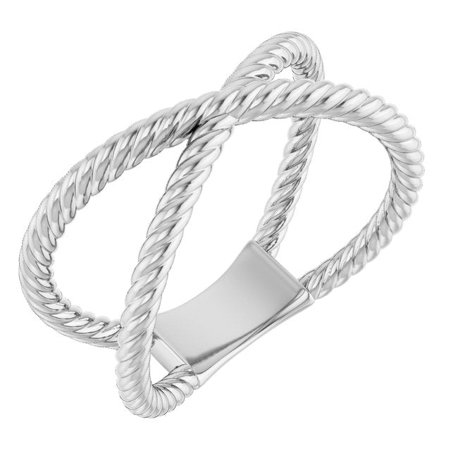 Twisted Rope Criss-Cross Ring — Platinum