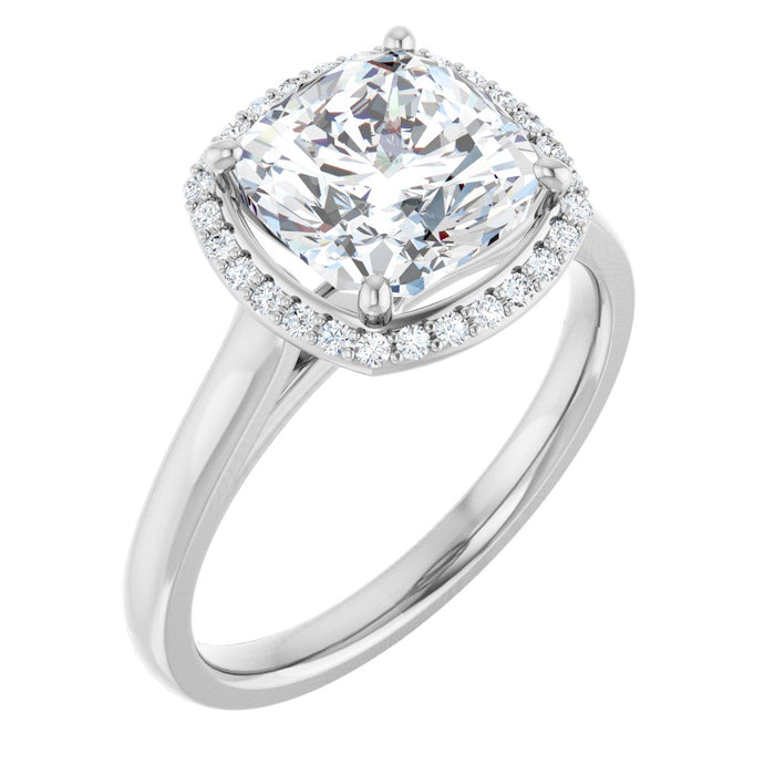 14K White Gold 8 mm Cushion Halo-Style Engagement Ring Mounting