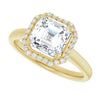 14K Yellow Gold 7 mm Asscher Halo-Style Engagement Ring Mounting