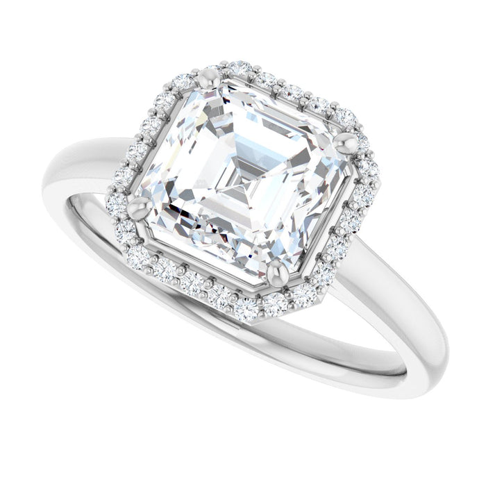 14K White Gold 7 mm Asscher Halo-Style Engagement Ring Mounting