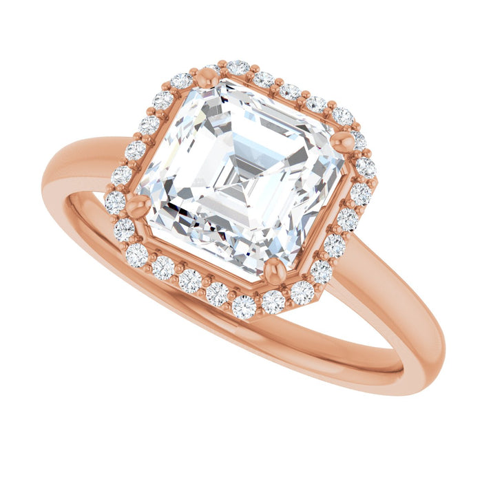 14K Rose Gold 7 mm Asscher Halo-Style Engagement Ring Mounting