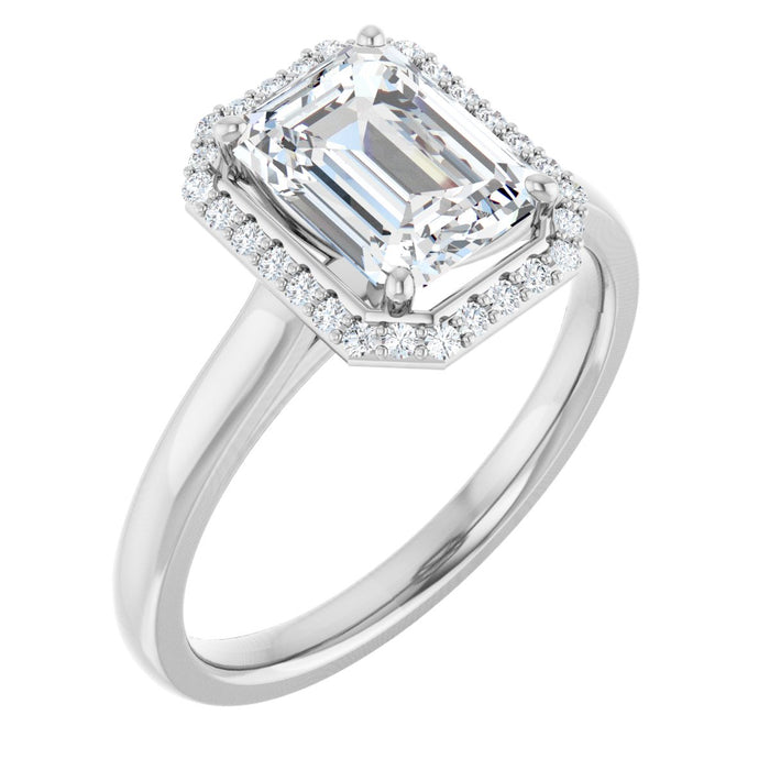 14K White Gold 8x6 mm Emerald Halo-Style Engagement Ring Mounting