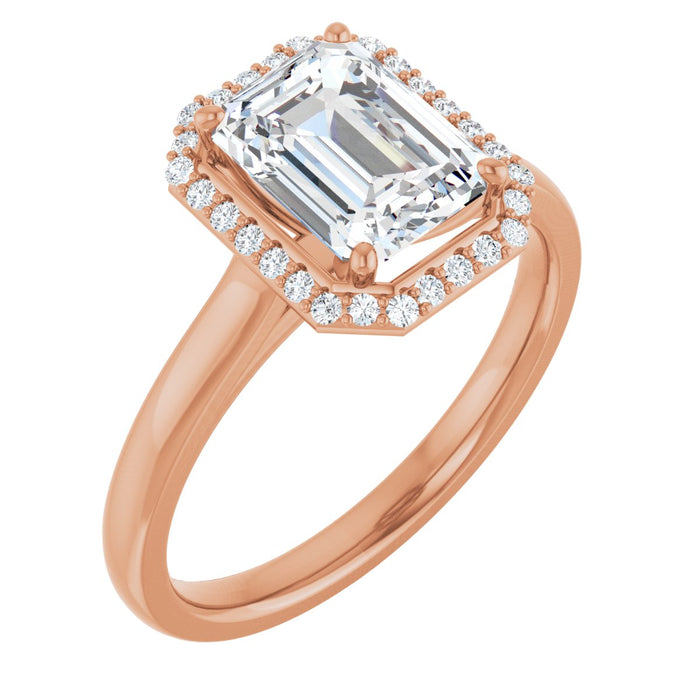 14K Rose Gold 8x6 mm Emerald Halo-Style Engagement Ring Mounting
