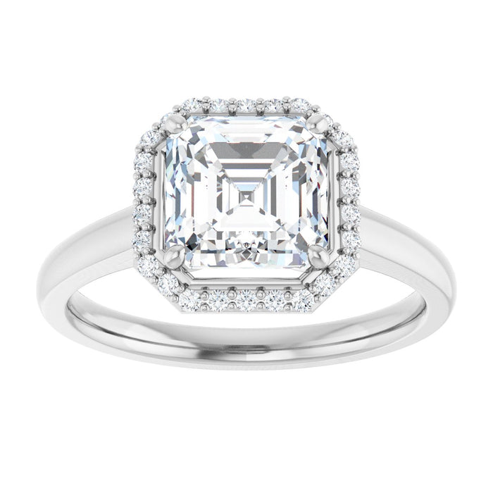 14K White Gold 7 mm Asscher Halo-Style Engagement Ring Mounting
