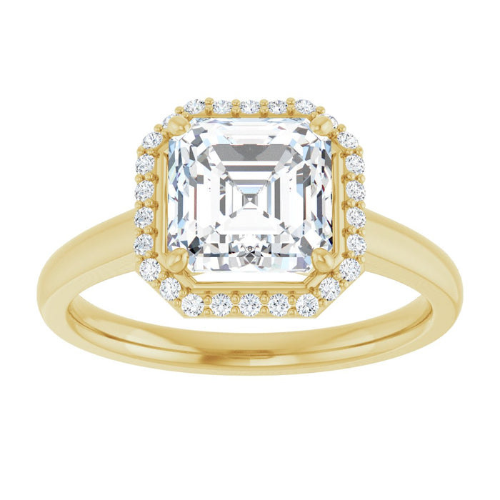 14K Yellow Gold 7 mm Asscher Halo-Style Engagement Ring Mounting
