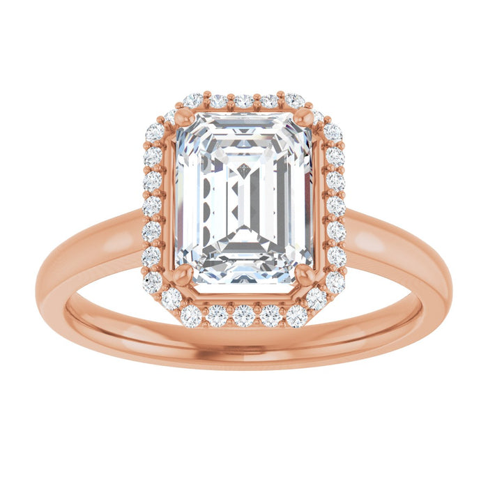 14K Rose Gold 8x6 mm Emerald Halo-Style Engagement Ring Mounting