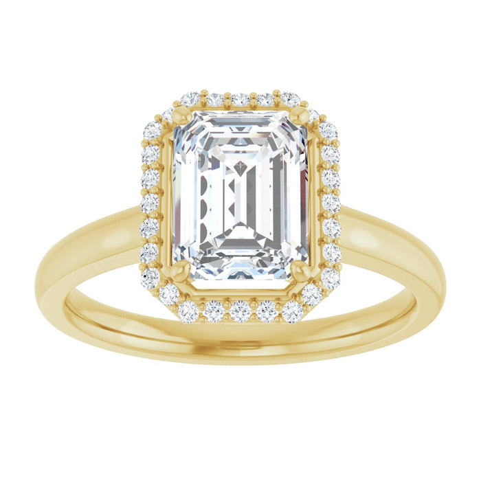 14K Yellow Gold 8x6 mm Emerald Halo-Style Engagement Ring Mounting