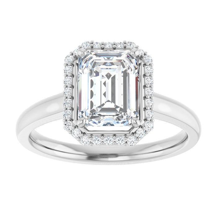 14K White Gold 8x6 mm Emerald Halo-Style Engagement Ring Mounting