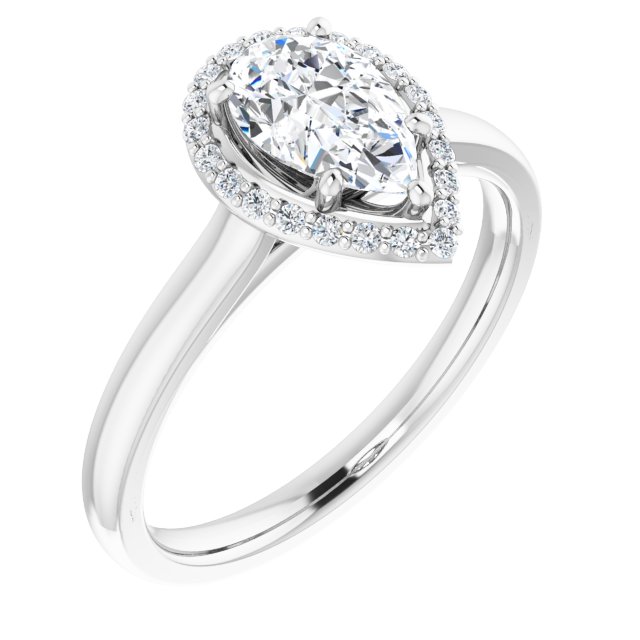 14K White Gold 8x5 mm Pear Halo-Style Engagement Ring Mounting
