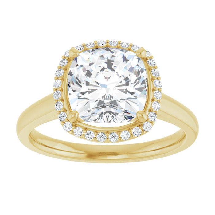 14K Yellow Gold 8 mm Cushion Halo-Style Engagement Ring Mounting