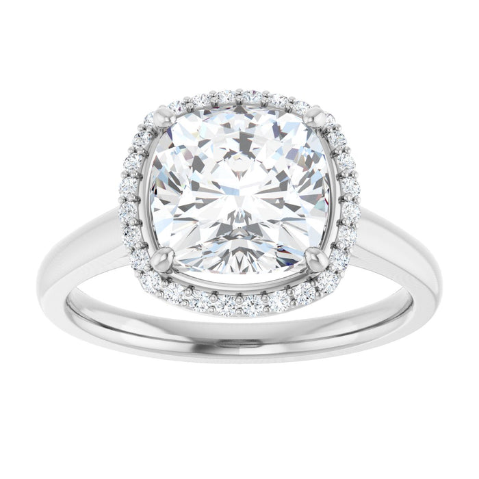 14K White Gold 8 mm Cushion Halo-Style Engagement Ring Mounting