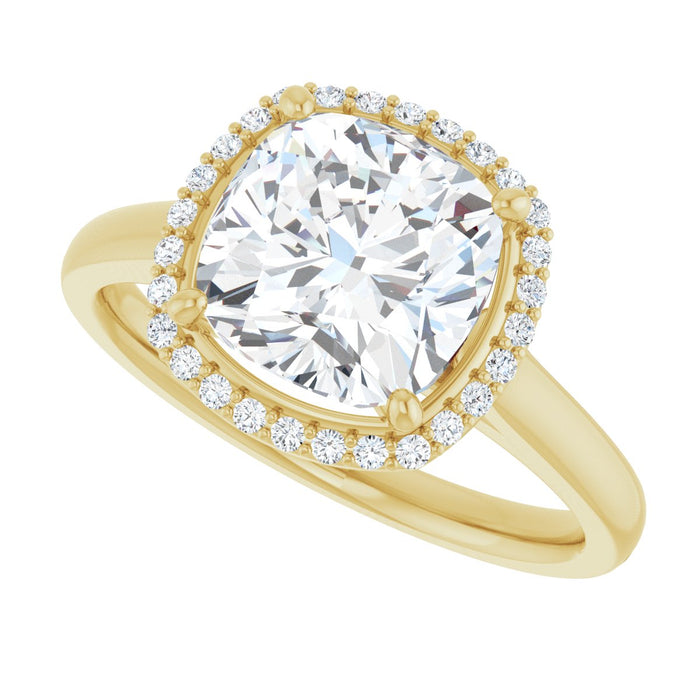 14K Yellow Gold 8 mm Cushion Halo-Style Engagement Ring Mounting