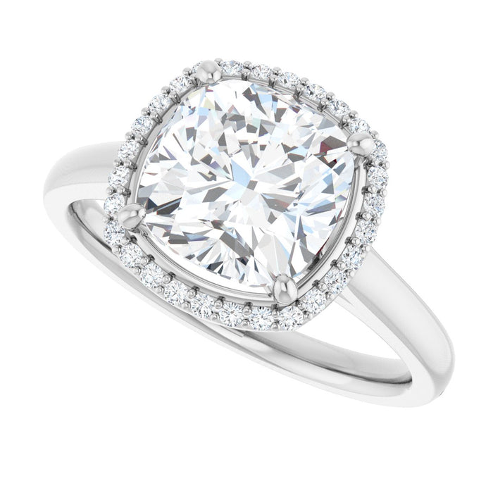 14K White Gold 8 mm Cushion Halo-Style Engagement Ring Mounting