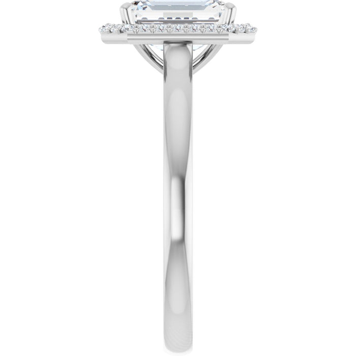 14K White Gold 8x6 mm Emerald Halo-Style Engagement Ring Mounting