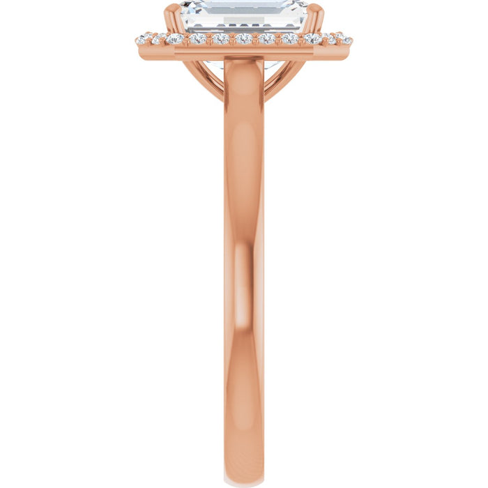 14K Rose Gold 8x6 mm Emerald Halo-Style Engagement Ring Mounting