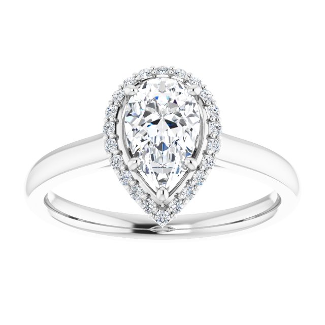 14K White Gold 8x5 mm Pear Halo-Style Engagement Ring Mounting