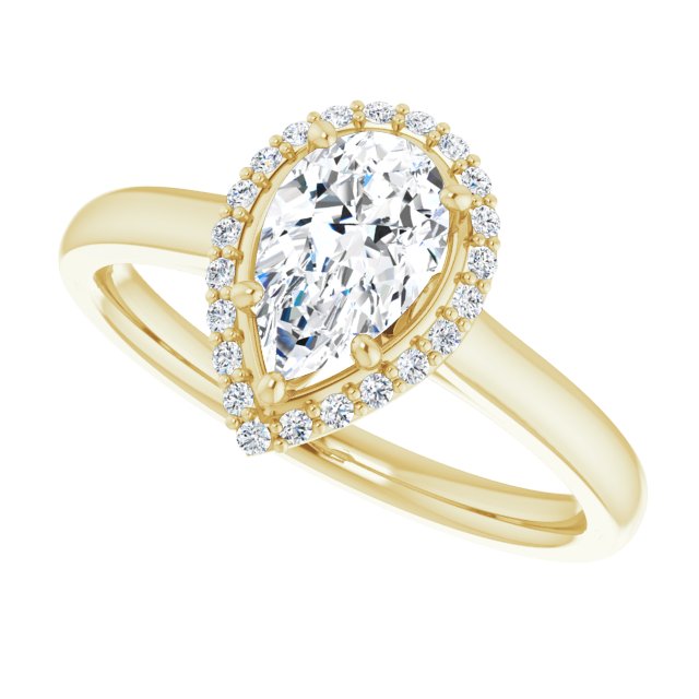 14K Yellow Gold 8x5 mm Pear Halo-Style Engagement Ring Mounting